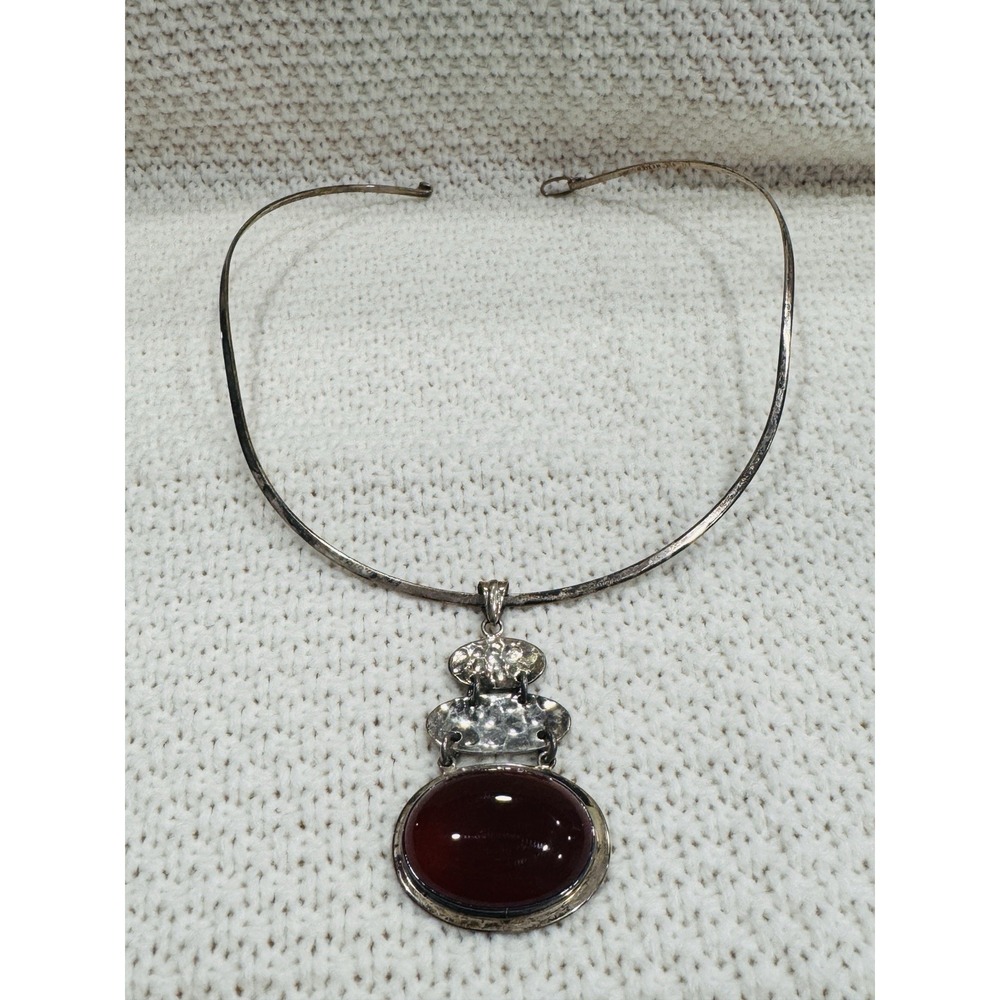 ATI Mexico 925 Sterling Silver Carnelian Oval Choker Necklace 12"